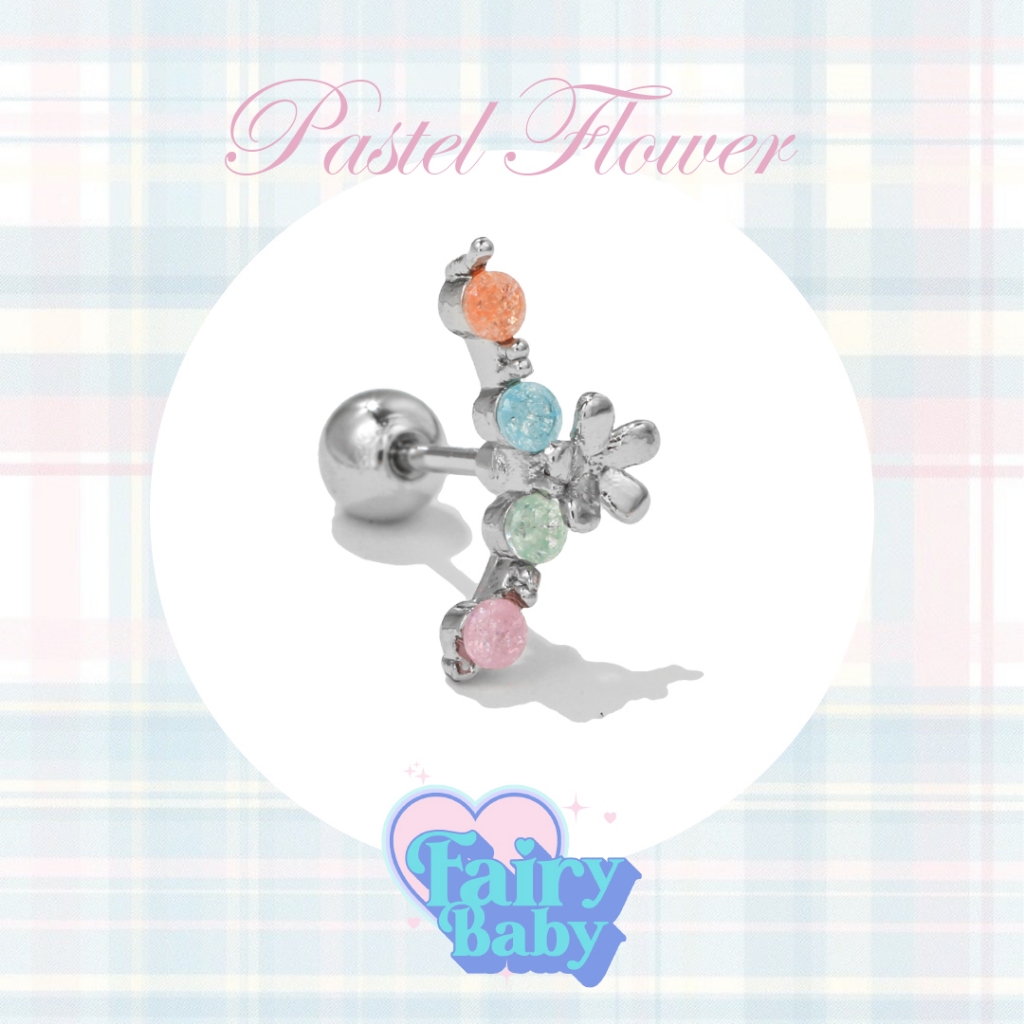 Fairybaby จิว Pastel Flower ( 1 ชิ้น )  รูปดอกไม้ สวย ประกาย หลากสี (J1-116)