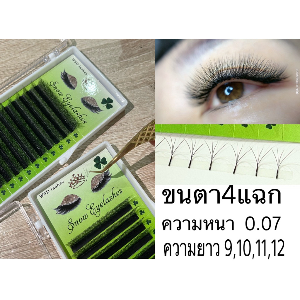 ขนตา W4D -ขนตา4แฉก-ขนตานู่มนิ่มช่อไม่แตก-ดูดกาวดี