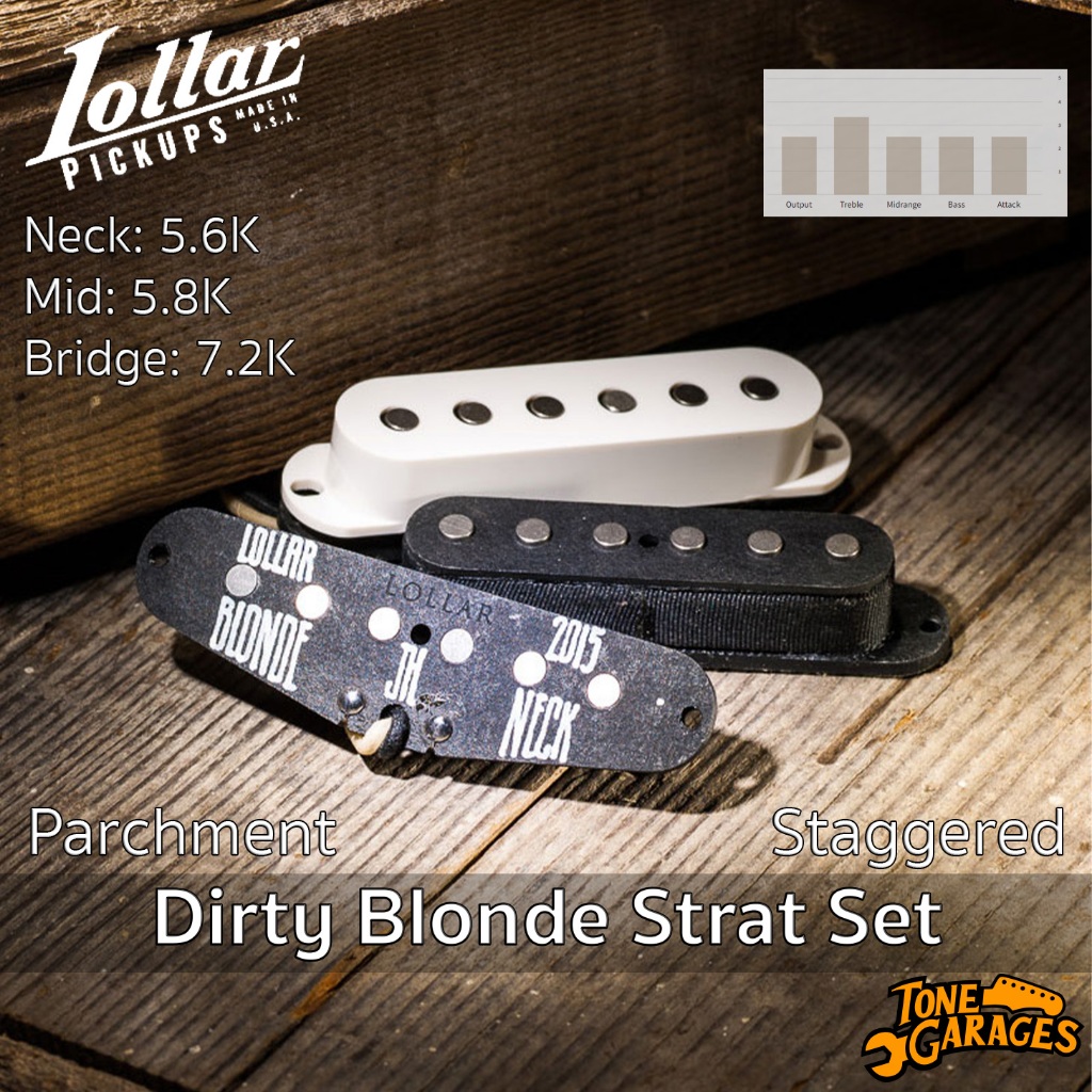 Lollar Pickups Dirty Blonde Strat Set Parchment Cover Staggered Pole Single Coil ปิ๊กอัพกีต้าร์ไฟ้า Made in USA