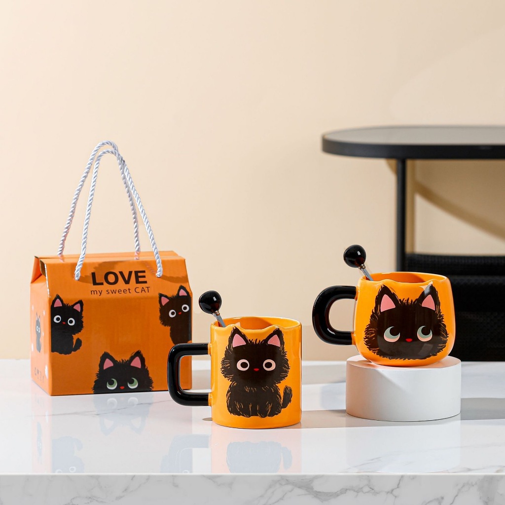 เซตแก้วกาแฟ ของขวัญลายแมวส้มสวยน่ารัก ราคาถูก ชาวออฟฟิศต้องมี ของชำร่วย