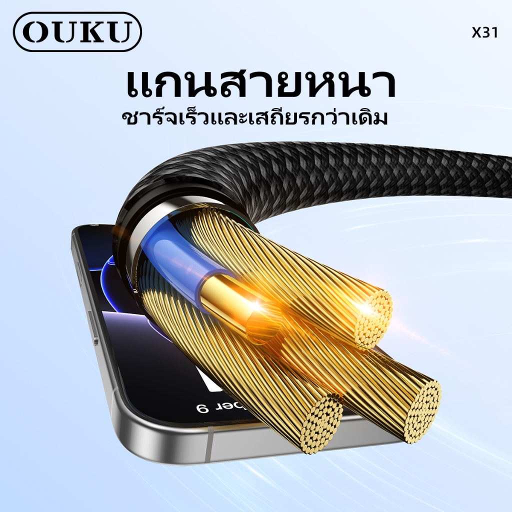 OUKU สายชาร์จข้อมูล 3in1 100W Type-C to Micro/Type-C/iOS ยาว 1200 มม. สายไนลอนถัก แข็งแรงทนทาน X31 ราคา ถูกที่สุด ดีลบีเคเค แกลเลอรีภาพที่ 3