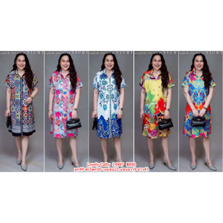 (อก44) 14887 BLUEBERRY NIGHTS ชุดเดรสเชิ้ต ผ้าโพลีเอสเตอร์พิ…