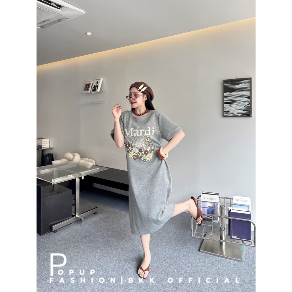 POP UP ชุดเดรสผ้ายืดแมงโก้สุดเก๋ ลายดอกไม้ ทรงคอกลม ฟรีไซส์ ใส่ง่าย แมทช์ได้ทุกสไตล์ - รูปที่ 2