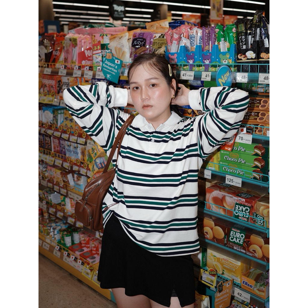 GASBY STRIPE TOP เสื้อโปโลลายทางผ้าดีมาก พร้อมส่ง