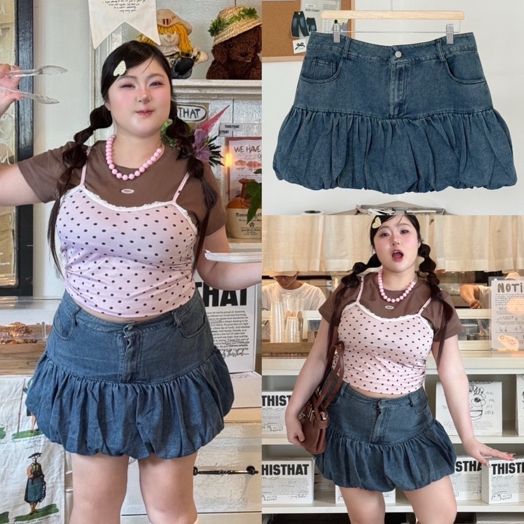 กระโปรงยีนส์ ทรงบอลลูน กระโปรงยีนส์ งานป้ายWalarat Plussize เอว34-46นิ้ว