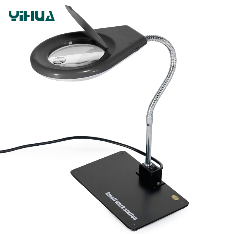 โคมไฟ LED ฐานเหล็ก YIHUA 628A พร้อมแว่นขยาย 5X-10X