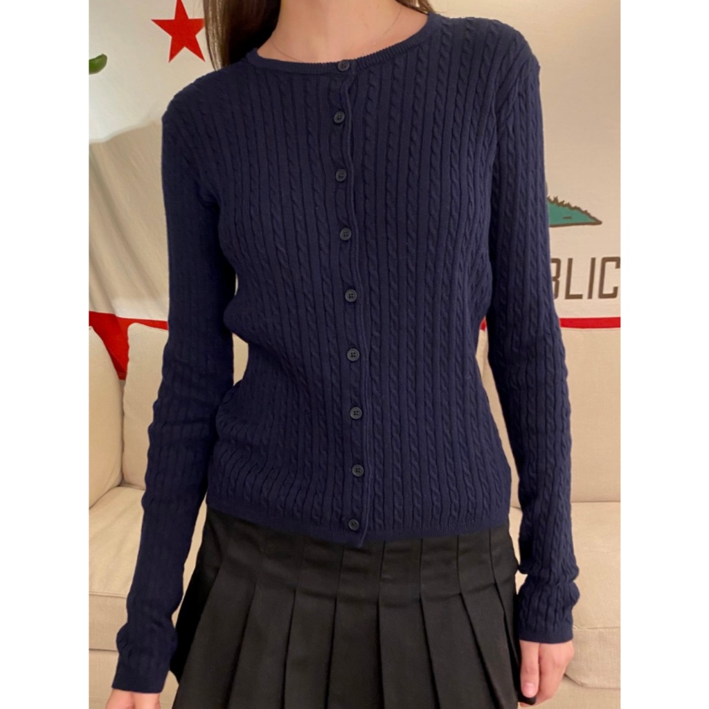 (พร้อมส่ง) BrandyMelville Zoe Cable Knit Cardigan (สีกรม) เสื้อคาร์ดิแกน เสื้อแขนยาว ของแท้จากช็อป