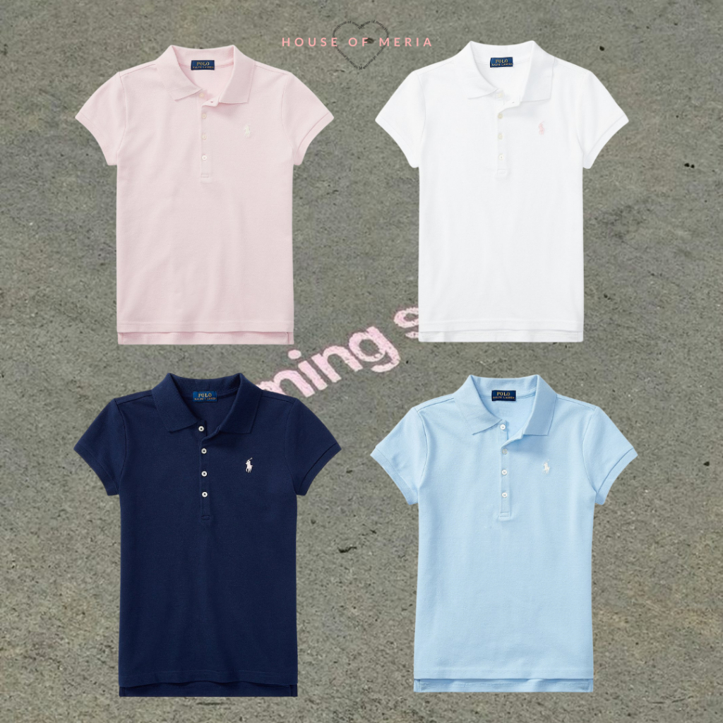พร้อมส่ง Polo Ralph Lauren เสื้อโปโลเด็กผู้หญิง 4 กระดุม รุ่น Button‑Front Stretch Mesh Polo Shirt ข