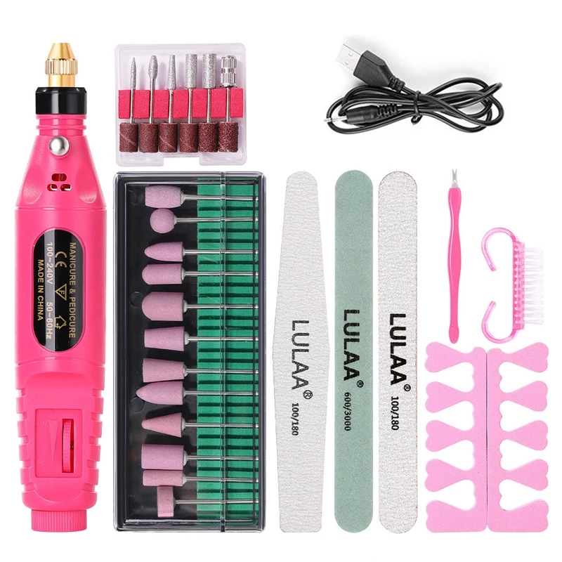 Nail.magic เครื่องขัดเล็บ USB ชุดเครื่องขัดเล็บแบบพกพา เครื่องขัดเล็บ+18*หัวเจียร เครื่องขัดเล็บ(ปรับระดับความเร็วได้)