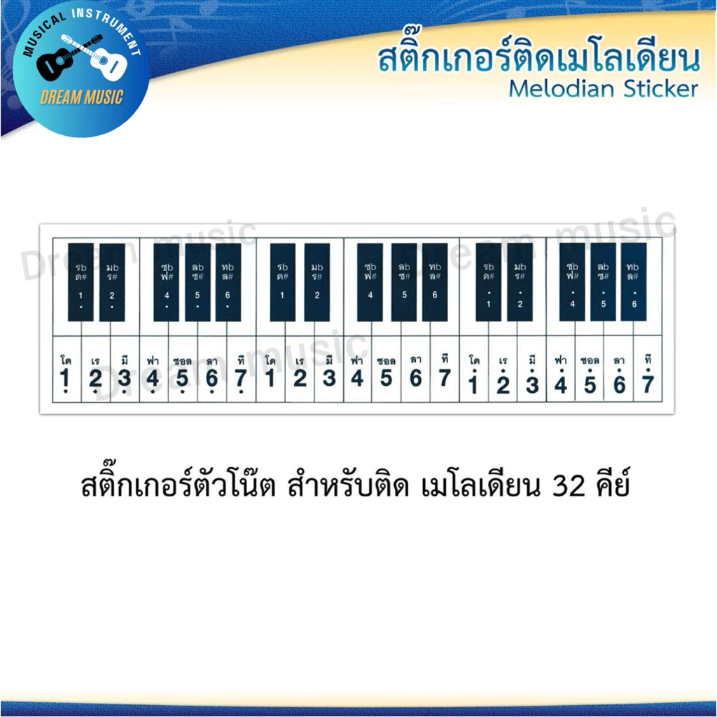 สติกเกอร์โน๊ตสำหรับเมโลเดียน เมโลดิก้า เมโลเดี๊ยน(Melodian Melodica Sticker) ขนาด 32 คีย์