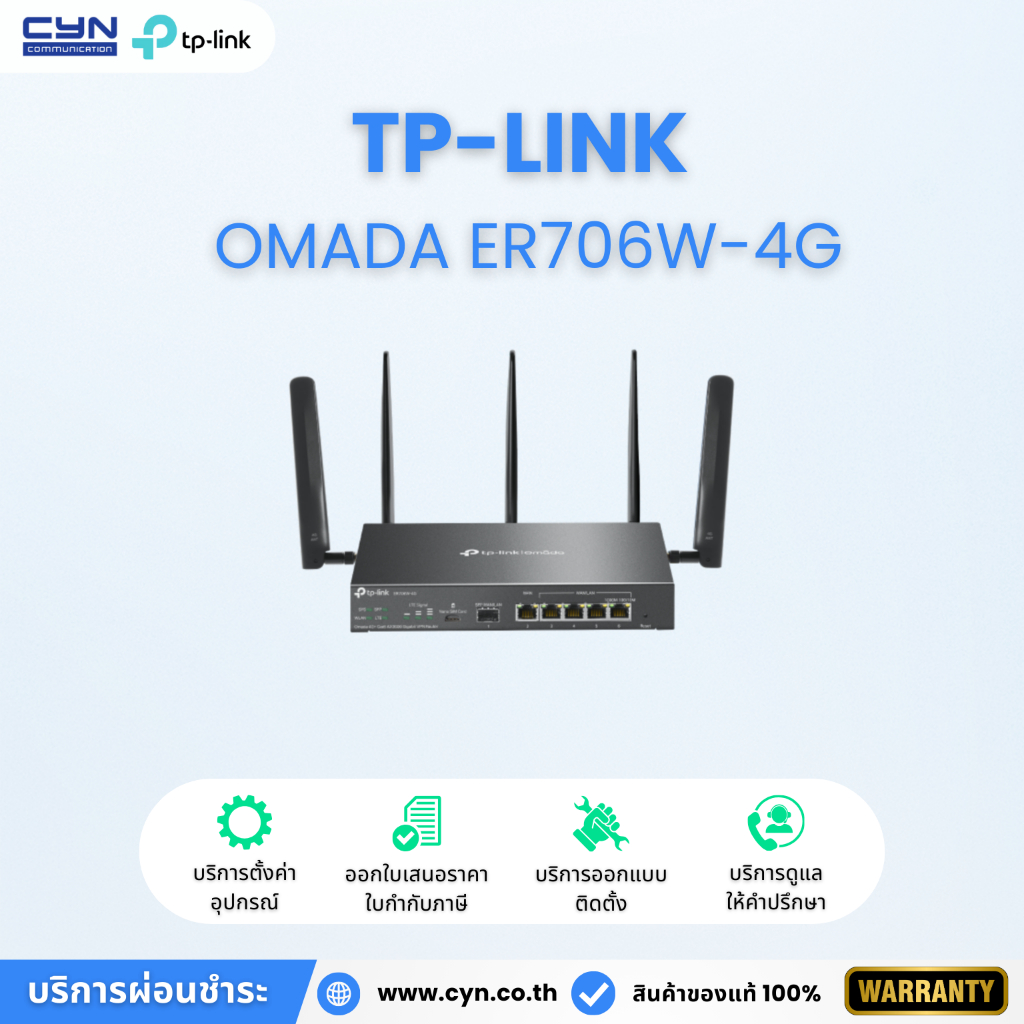 TP-LINK Omada รุ่น ER706W-4G 4G+ Cat6 AX3000 Gigabit VPN Router