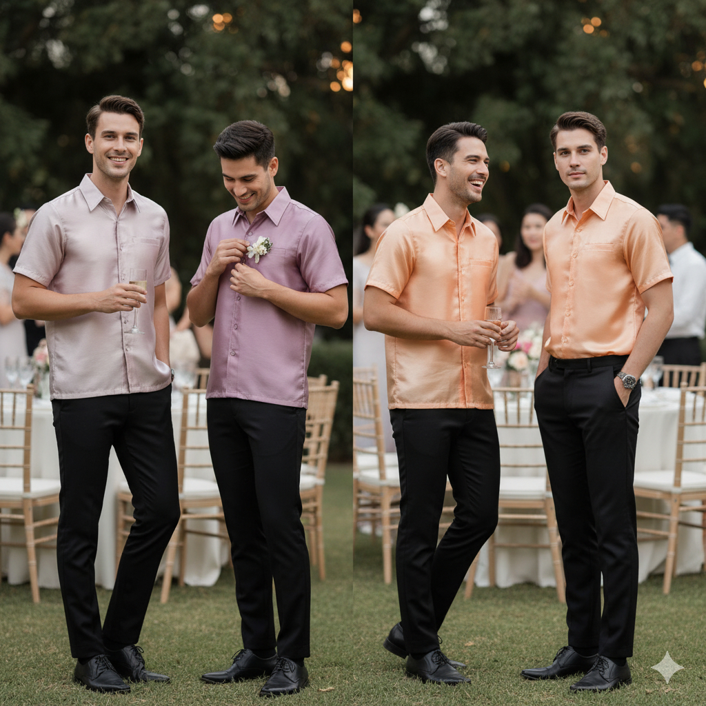 เสื้อไหมผู้ชาย ผ้ามัน คอเชิ้ต ทรงซาฟารี มีหลายไซส์ หลายสี สวมใส่ได้ทุกวัย Link(2/2)