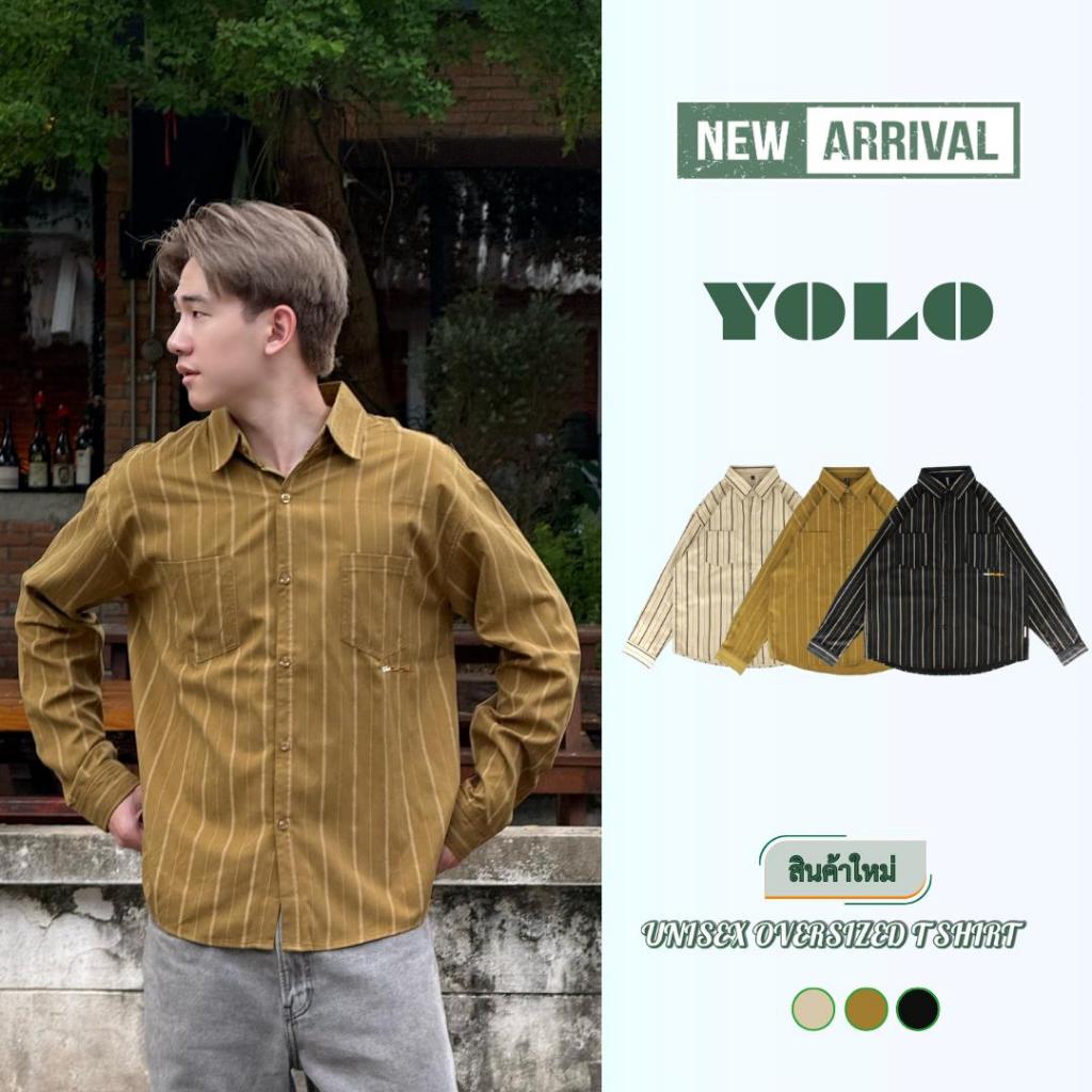 YOLO เสื้อเชิ้ต OVERSIZE แขนยาวลายทาง เสื้อเชิ้ตสไตล์เกาหลี ใส่สบาย บางเบา ไม่ร้อน  Y250103
