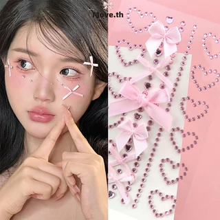 ในไทย-พร้อมส่ง✨สติกเกอร์ตกแต่งหน้า Y2K rhinestone ริบบิ้นโบว์ 3D เพชรเงา อุปกรณ์แต่งหน้า PARTY ชั่วคราว DIY ติดหน้าเด็ก