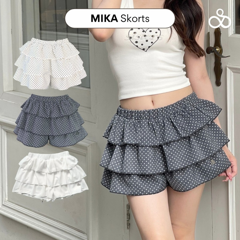 Sistersfabric - Mika Skorts กางเกงระบาย 3 ชั้น ปักโลโก้ มีซับใน