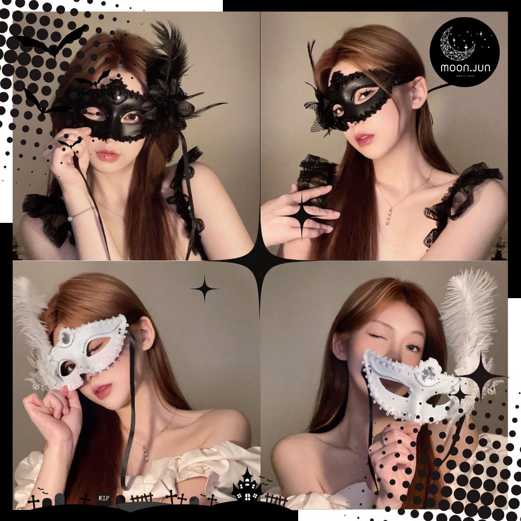 🔮 หน้ากากนางฟ้า หน้ากากปาร์ตี้ สไตล์เวนิส สีดำ สีขาว 🔮 D-003 พร้อมส่งจากไทย