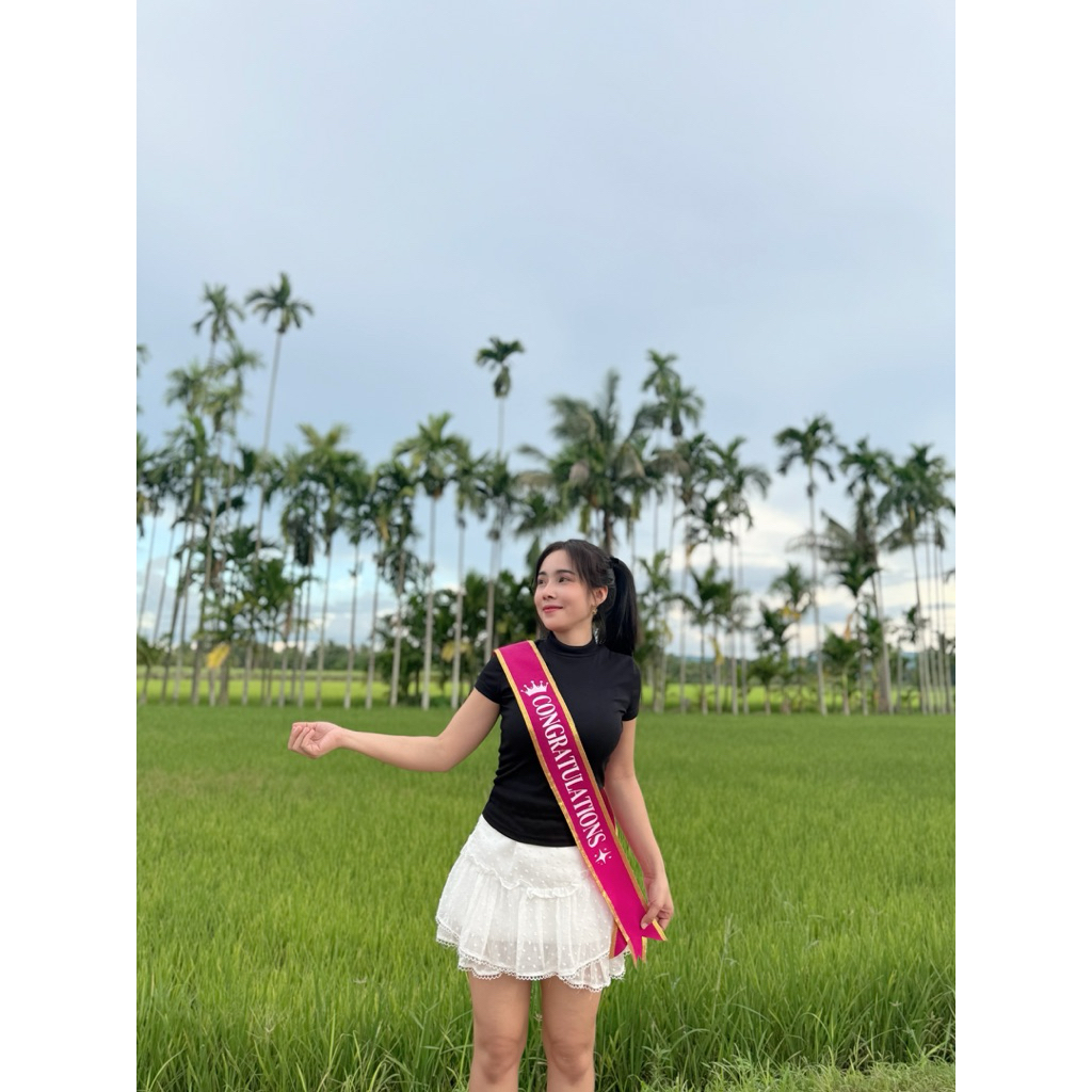 (1) >> สายสะพายรับปริญญา ปัจฉิม สกรีน congratulations ผ้ากำมะหยี่ขอบทอง  ขนาด 9.5x170ซม.