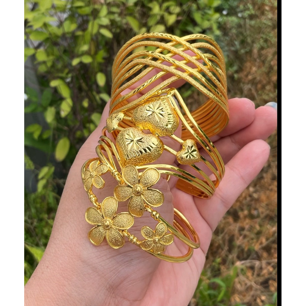 กำไลทองแฟชั่นใส่สวยลวดลายเต็มแขนสวยปรับขนาดได้ทองหุ้ม กำไลดอกไม้เหมาะสำหรับรอบข้อมือที่วัดได้พอดี 16.5 เซ็น 17 18 ใส่สวย