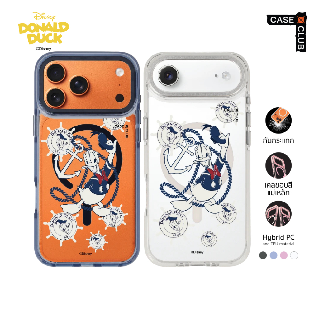 CaseClub เคสไอโฟน เคส ขอบสี เคสแม่เหล็ก ลาย Donald Duck Sailor Donald Duck กะลาสีแนวย้อนยุค สำหรับ i