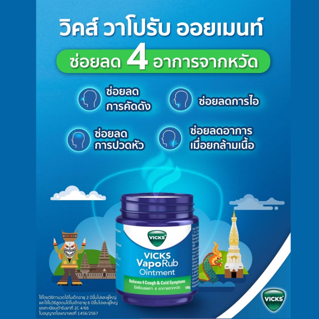 Vicks vaporub วิคส์ วาโปรับ | ยาทาระเหย บรรเทาอาการหวัด คัดจมูก ชนิดขี้ผึ้ง | ตลับ 5,10g - รูปที่ 2