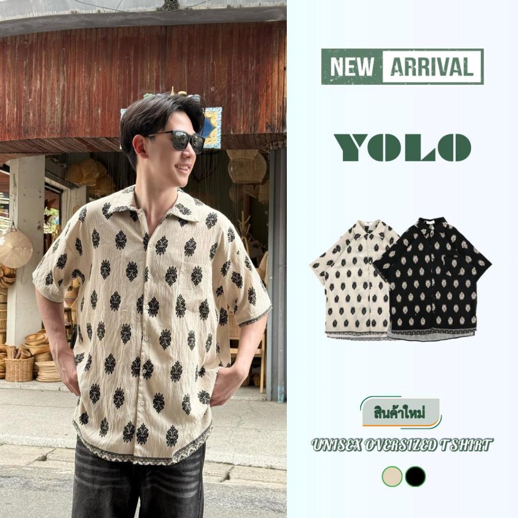 YOLOเสื้อเชิ้ตFREE SIZEเสื้อเชิ้ตแขนสั้น   เนื้อผ้าดี  ใส่สบาย ผ้าพิมพ์ลายทั้งผืน Y25009