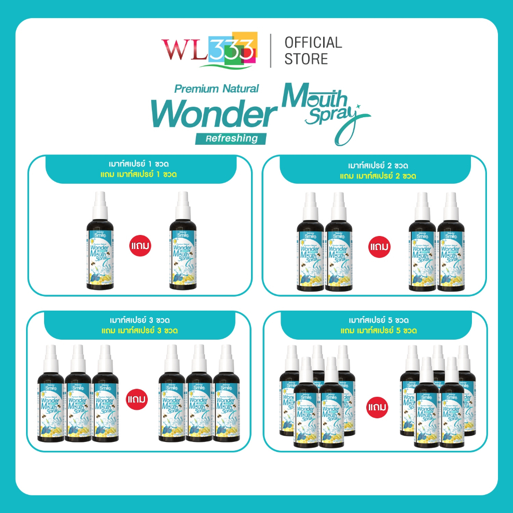 สเปรย์ดูแลช่องปาก Wonder Smile Premium Natural Mouth Spray เย็นชุ่มคอ ไม่แสบ ไม่เผ็ด ไม่มีแอลกอฮอล์ มั่นใจลมหายใจสดชื่น