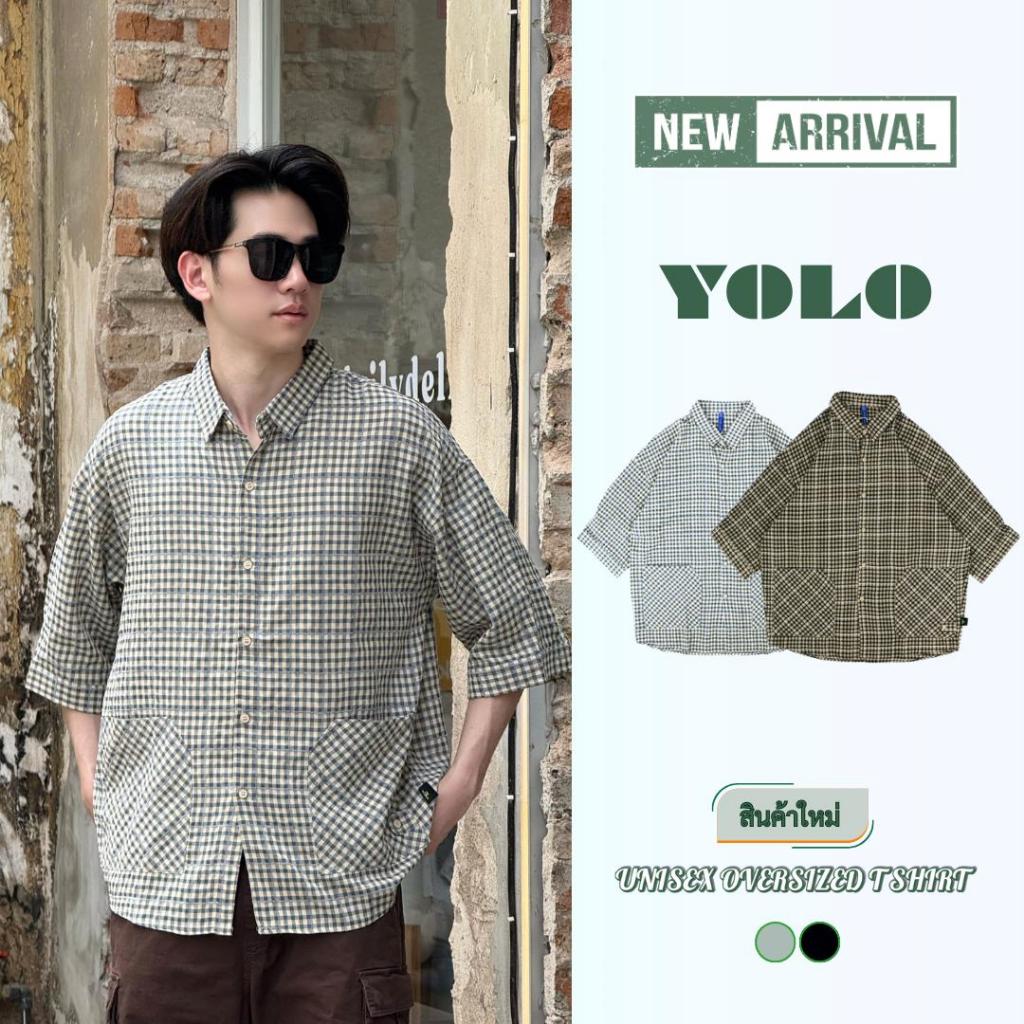 YOLO เสื้อเชิ้ต FREESIZE เสื้อเชิ้ต เสื้อเชิ้ตไตส์เกลาหลี เสื้อเชิ้ตสำหรับผู้ชาย แขนยาว ติดกระดุมหน้า Y2359