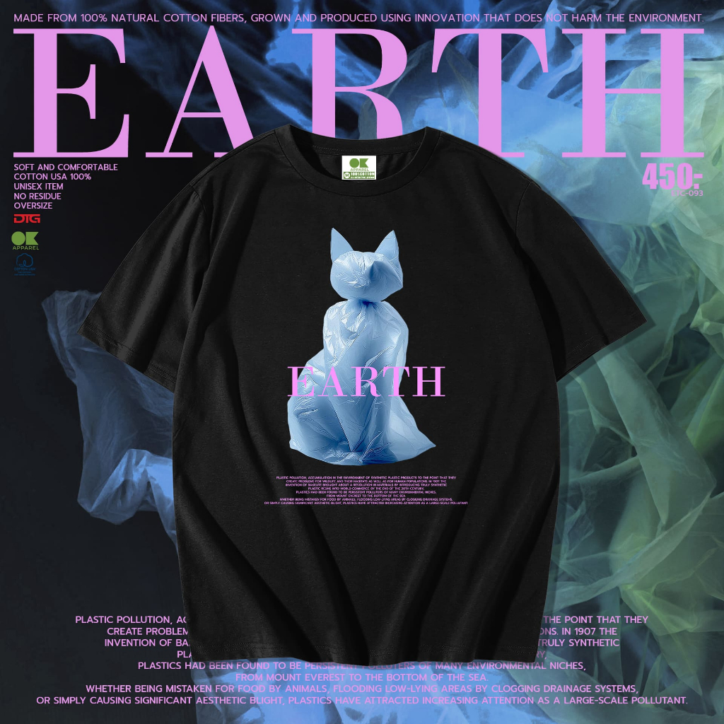 OK Apparel เสื้อยืดคอกลมแขนสั้น ลาย แมว EARTH Oversize Cotton ⚡️USAคุ้มสุด!⚡️