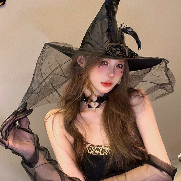หมวกแม่มดทรงสูง หมวกแฟนซีแม่มด & ไม้กวาดแม่มด Black Witch Hat,Wizard Hat 🚚ด่วนมีส่งGrabค่า