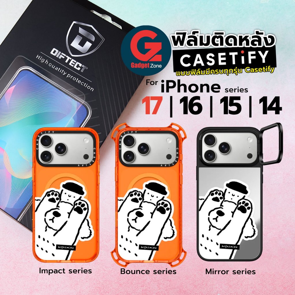 ฟิล์มติดหลัง Casetify สำหรับ iPhone 17/16/15/14/13 Diftect Hydrogel Back Cover แบบเต็มเคสตรงรุ่น