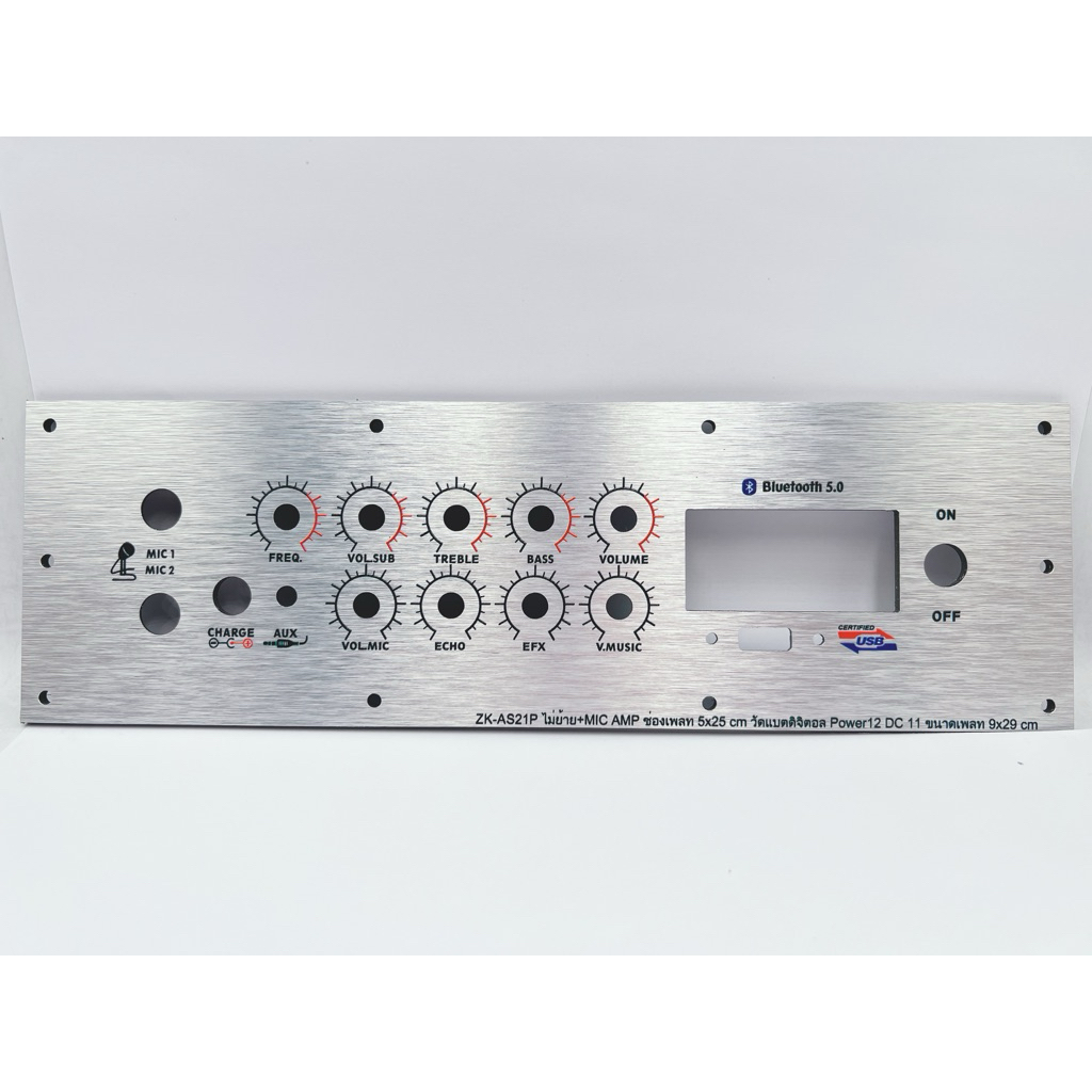 เพลทลำโพงบลูทูธZK-AS21P ไม่ย้าย+MIC AMP วัสดุคอมโพสิต ช่องเพลท5x25cm.วัดแบตดิจิตอล สวิตซ์ 12มิล DC 1