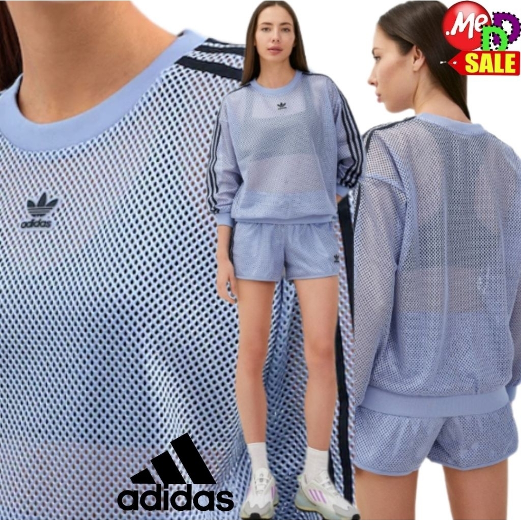 Adidas - ใหม่ เสื้อผ้าตาข่าย ใส่ทับออกกำลังกาย/ลำลอง แต่ง 3-STRIPES ADIDAS SHEER MESH CREW SWEAT SHIRT GP2151 GP2150