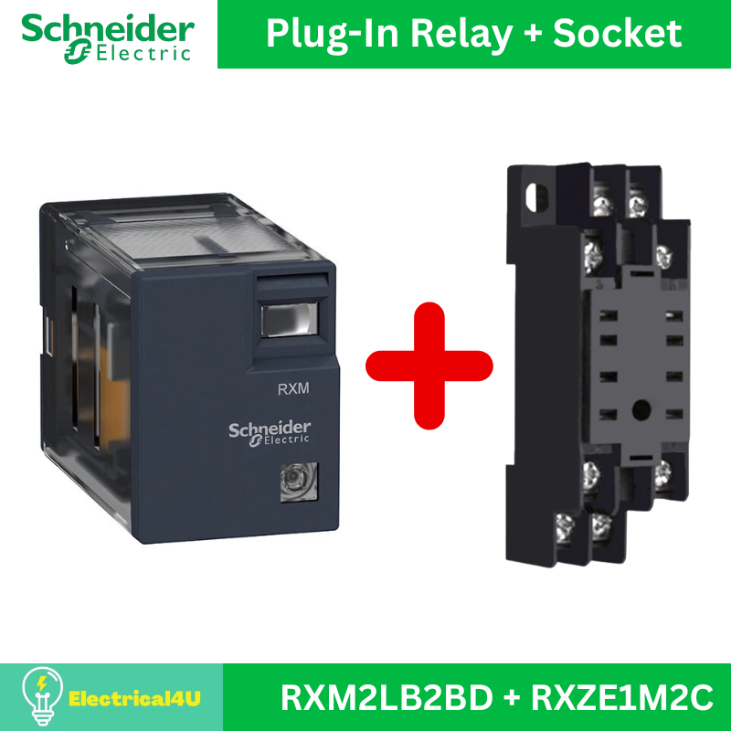 Schneider Electric RXM2LB2BD + RXZE1M2C ชุดรีเลย์พร้อมฐานเสียบ 2คอนแทค 5A 24VDC ไฟ LED แสดงสถานะ