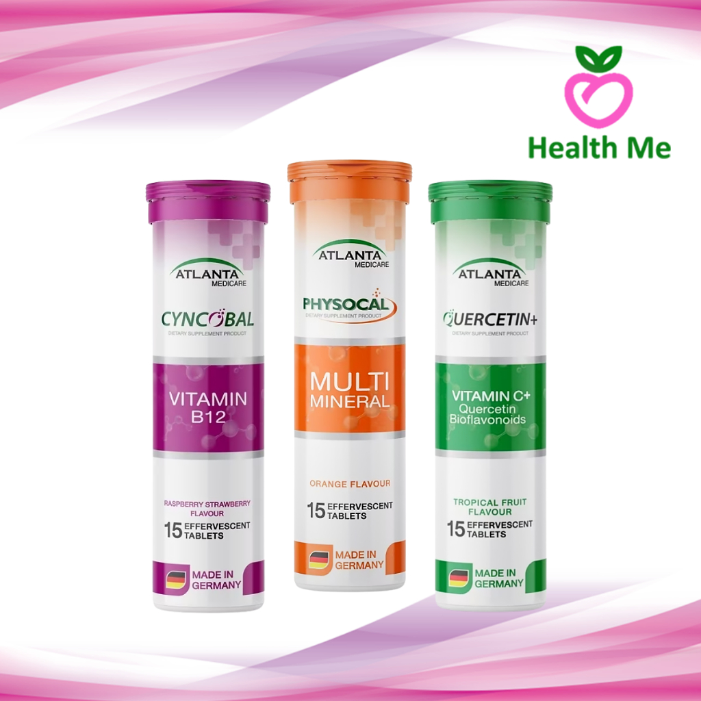 Atlanta วิตามินเม็ดฟู่ Cyncobal Vitamin B12 /Quercetin Vitamin C/ Physocal Multi Mineral 15เม็ด/หลอด