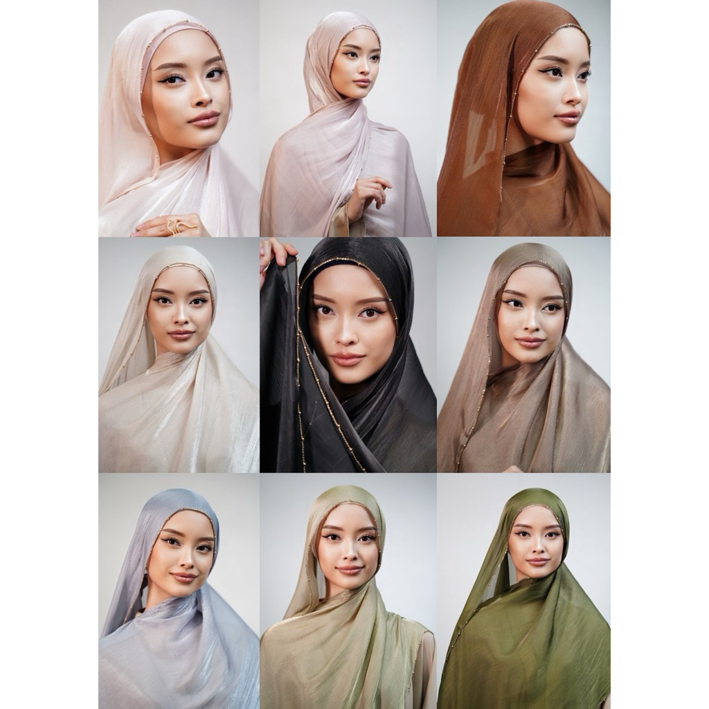 Shimmer ปักสายโซ่ทอง ผ้าคลุมไหมแพรแบบใหม่ ผ้าซาตินชิมเมอร์