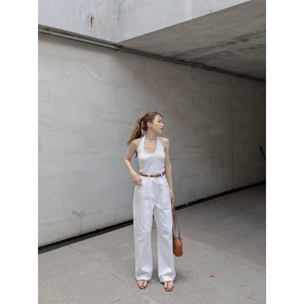 Glamclothes Baby basic trousers กางเกงขากระบอกใหญ่เอวสูง ทรงสวยไม่รัดต้นขา จับจีบ