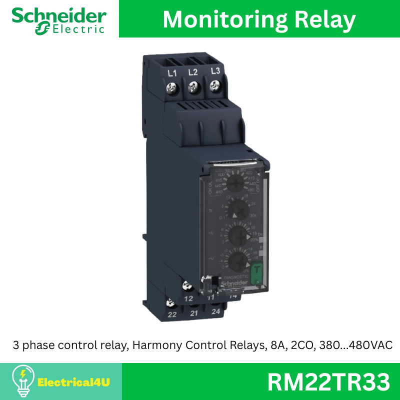 Schneider Electric RM22TR33 Monitoring Relay 8A 2C/O 3Phase 380-480VAC มอนิเตอร์ริ่ง รีเลย์