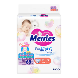 [ยกลัง] Merries Japan Tape Size NB 68x4 pcs. ผ้าอ้อมเด็กเมอร์รี่ส์ชนิดเทป ไซส์ NB 68x4 ชิ้น