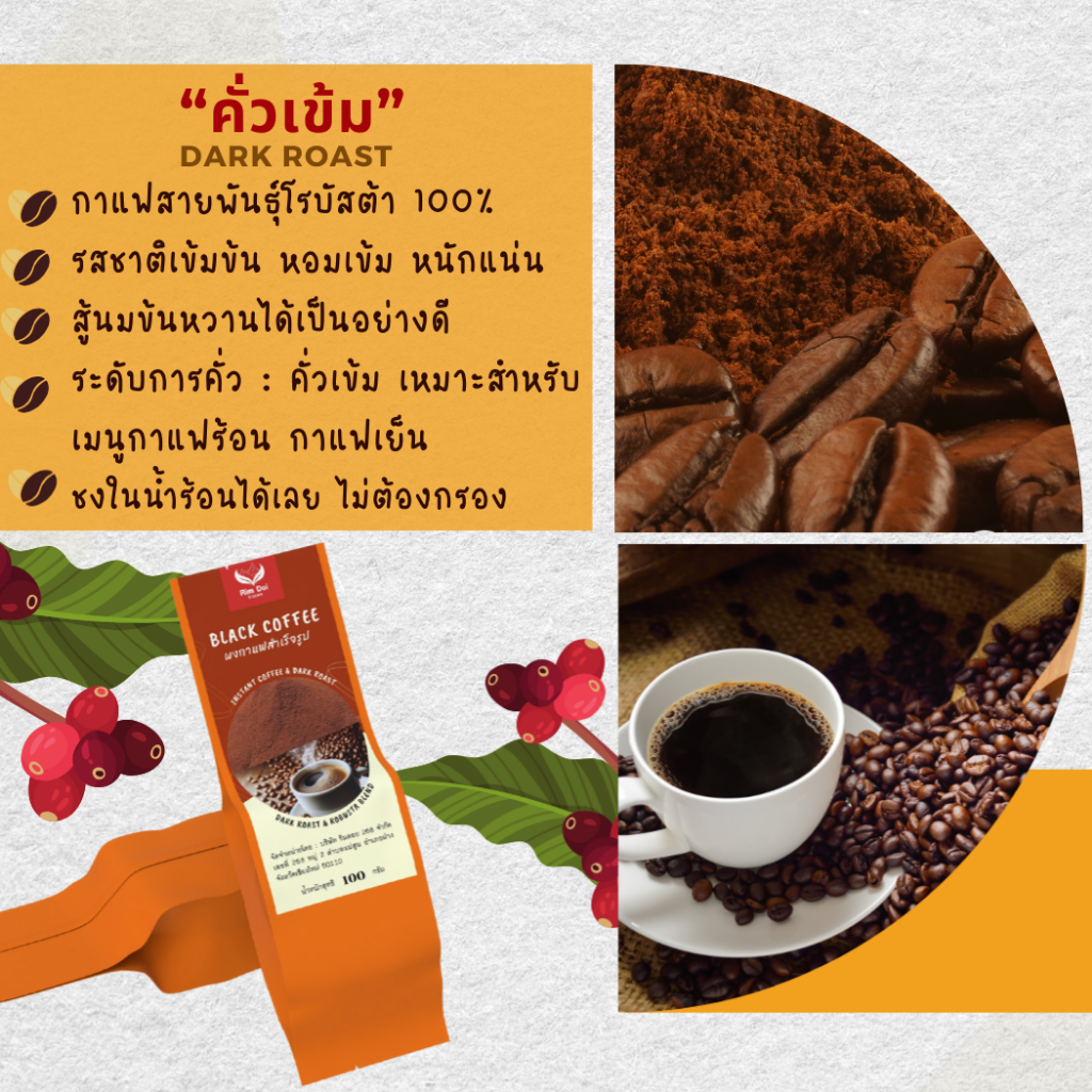 กาแฟ Black coffee ผงกาแฟดำสำเร็จรูปโรบัสต้า ( 100% Robusta ) รูปที่ 4