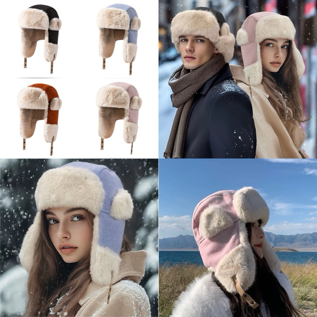 (SC) หมวกกันหนาวสวมหัว ปิดหู ผ้าหนาอุ่น บุนวมด้านใน