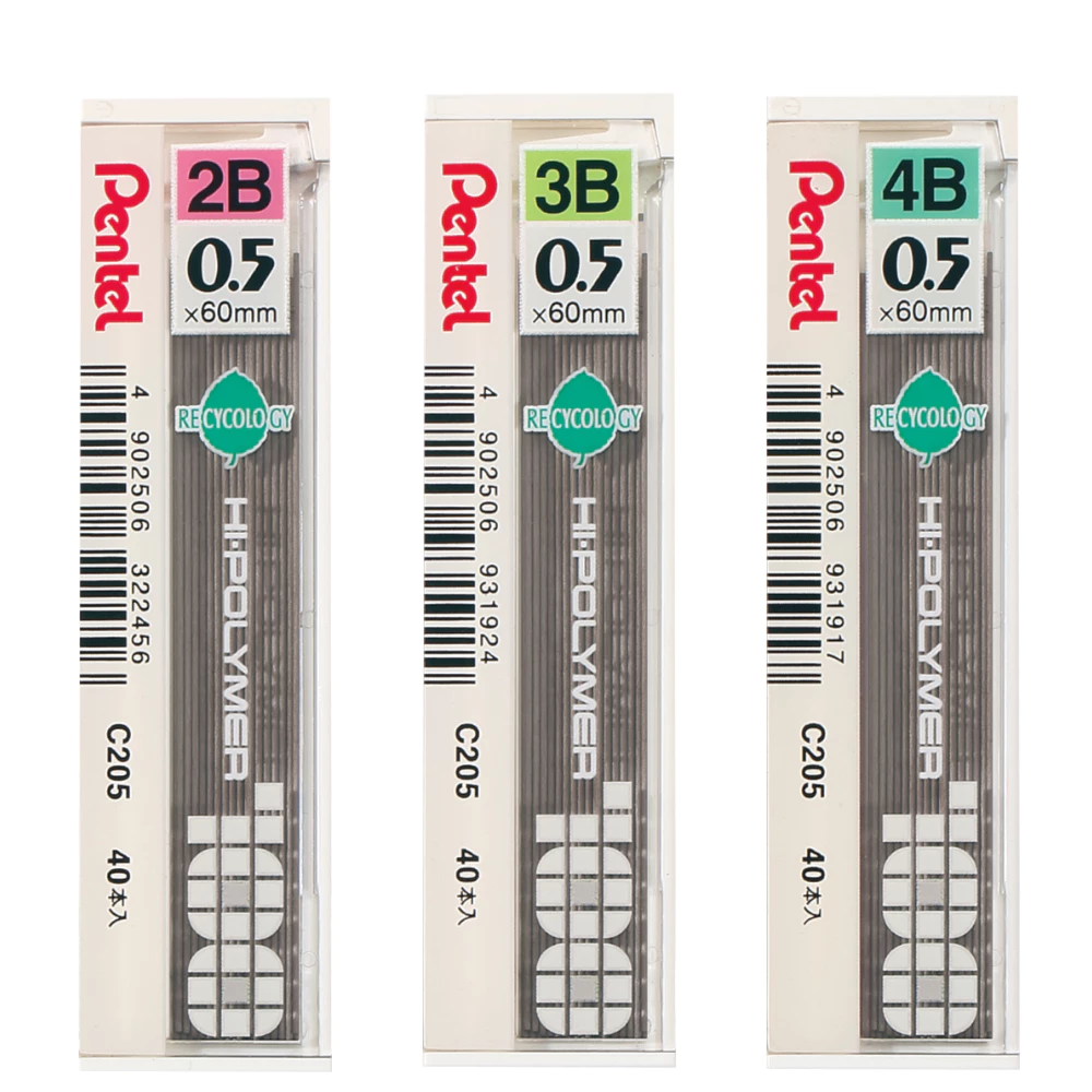 Pentel C205 ไส้ดินสอกด Hi-polymer ขนาด 0.5 มม ความเข้ม 2B 3B และ 4B บรรจุ 40 ไส้