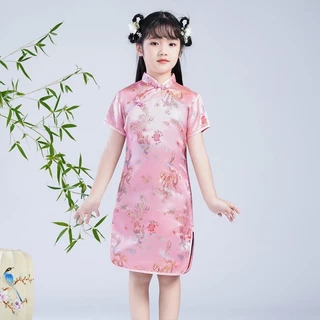 พร้อมส่งจากไทย ชุดจีนเด็ก กี่เพ้า ใส่สบายๆ ลายมังกร ดอกโบตั๋น ขนาด 100-150 cm