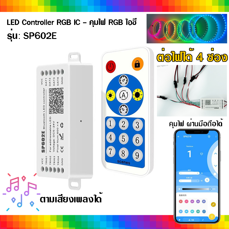 ตัวคุมไฟ RGB IC ( 4ช่อง ) รุ่น SP602E ไฟ RGB วิ่ง LED Controller คุมผ่านมือถือ / A164