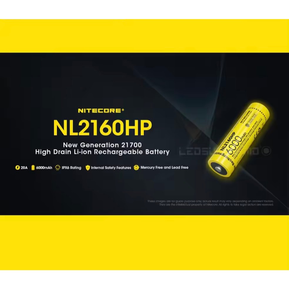 2025 NITECORE NL2160HP 6000mAh 3.6V 21700 แบตเตอรี่ลิเธียมไอออนแบบชาร์จไฟได้