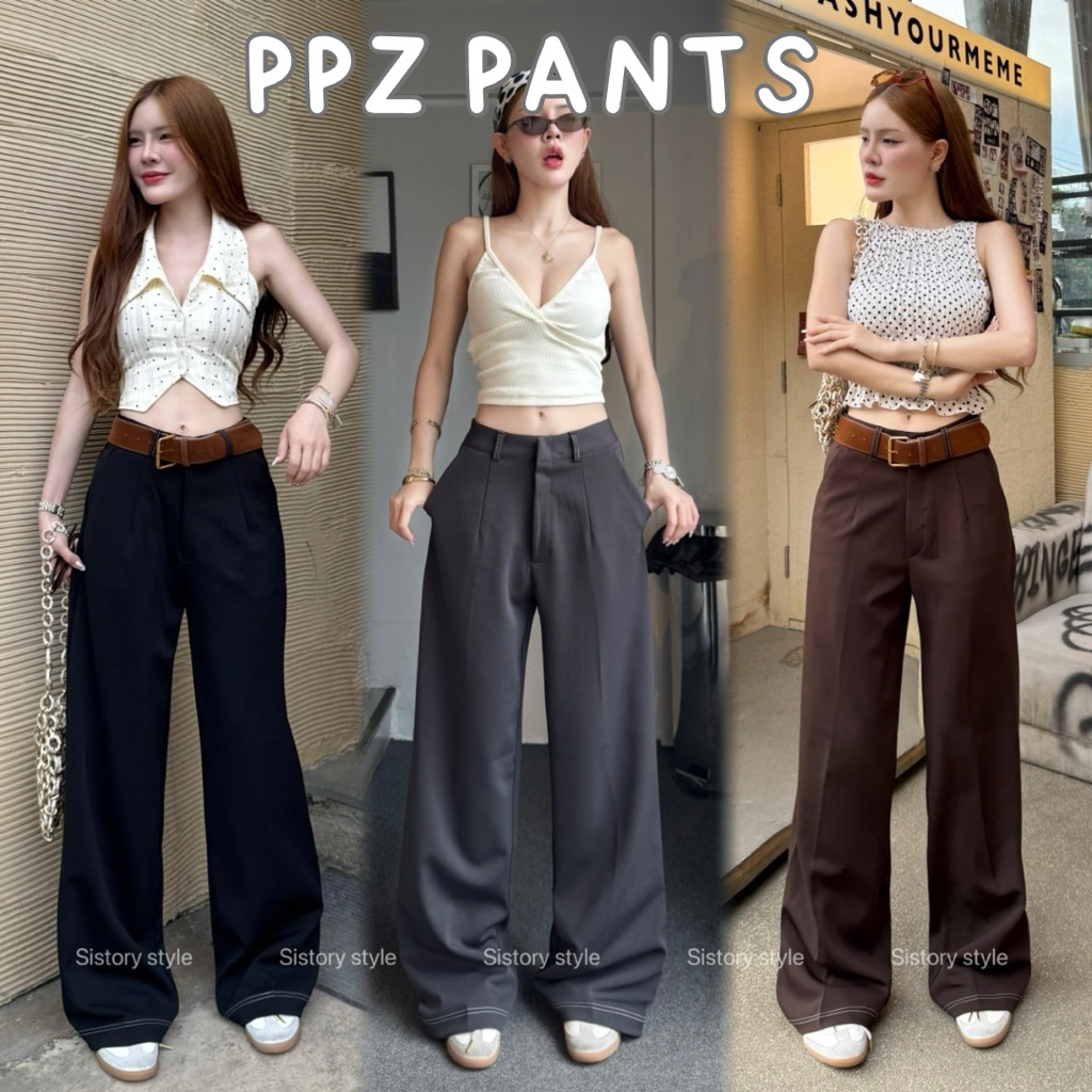 ᴋɪᴍʙᴇʀʟʏ✨กางเกงขายาว ทรงกระบอกกลาง เอวสูง ผ้าโรเชฟพรีเมี่ยม กางเกงขายาวผู้หญิง [S-2XL] PPZ PANTS
