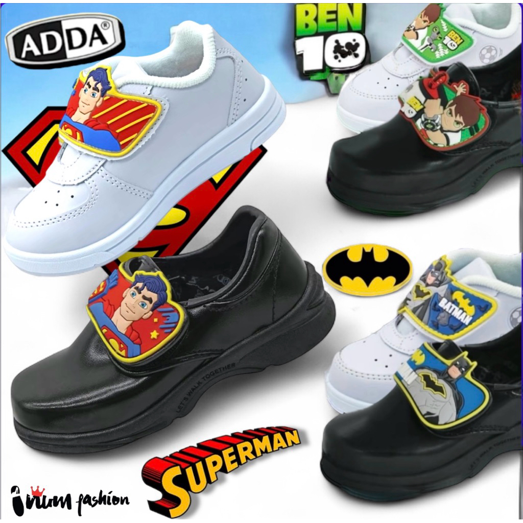 NFshoes รองเท้านักเรียนเด็ก อนุบาลชาย ADDA แอ็ดด้า ลายการ์ตูน สไปเดอร์แมน /เบ็นเท็น มีไฟ ผ้าใบเด็ก ไซส์ 25-35 W/H