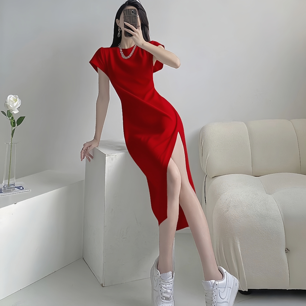 summer black dress plus size แฟชั่น แยก สีขาว ชุดราตรีชุดเดรสยาว เสื้อผ้าแฟชั่นผู้หญิง
