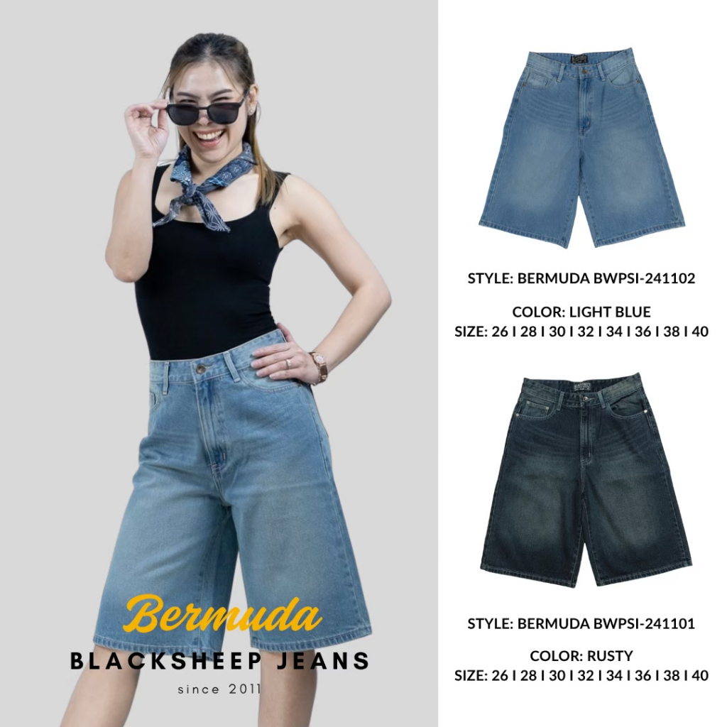 Blacksheepjeans กางเกงยีนส์ขาสั้น 5 ส่วน เอวสูง ผู้หญิง  สีสนิมอ่อน,สนิมเข้ม รุ่น BSPSI-241101