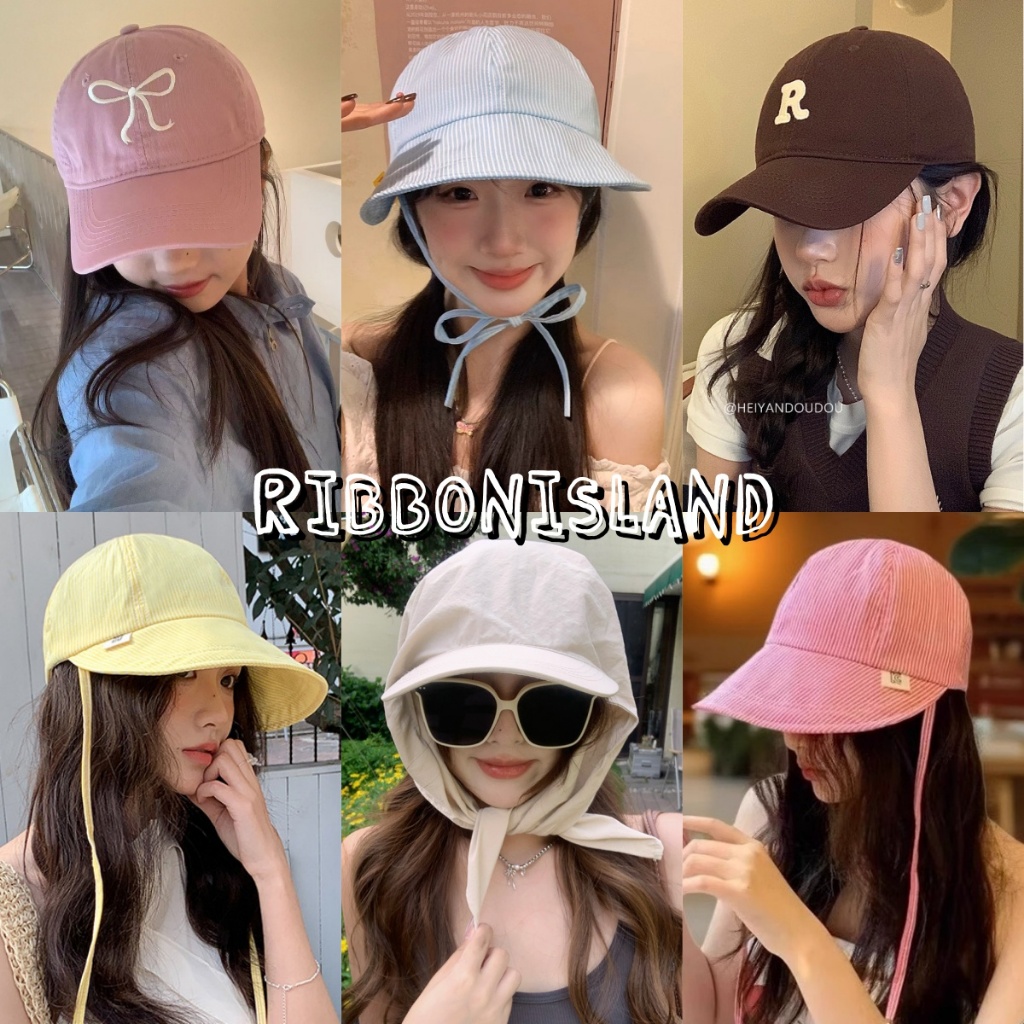 RIbbonIsland หมวกเบสบอล หมวกกันแดด สไตล์เกาหลี กีฬา ins แฟชั่น striped มินิมอล ส่งเร็ว