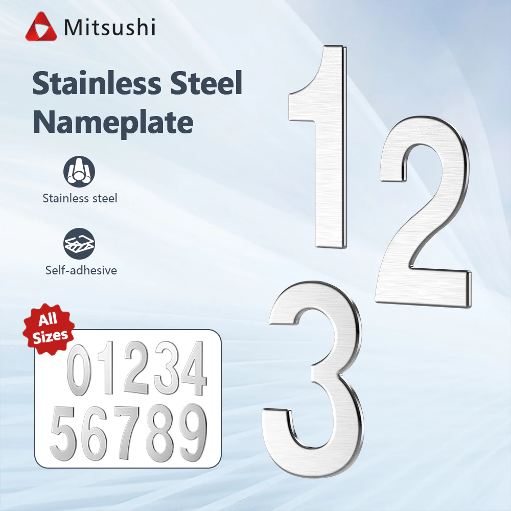 Mitsushi ตัวเลข ป้ายบ้านเลขที่ ตัวเลขบ้านเลขที่ ป้ายตัวเลข ชุบโลหะ สีเงิน